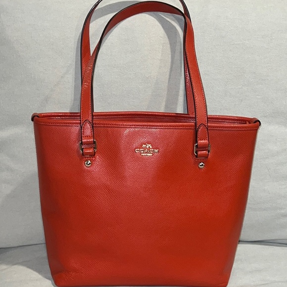 Coach Handbags - Authentic Coach Women's Red Leather Outer Pocket Double Handle Strap Tote Bag